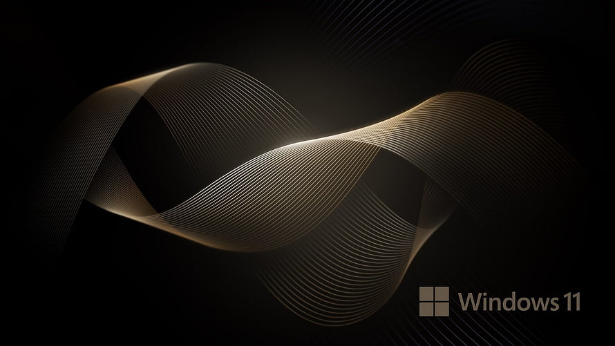 Windows 11 Dark Gold Abstract Wave Wallpaper with Flowing Line Art Design HD wallpaper