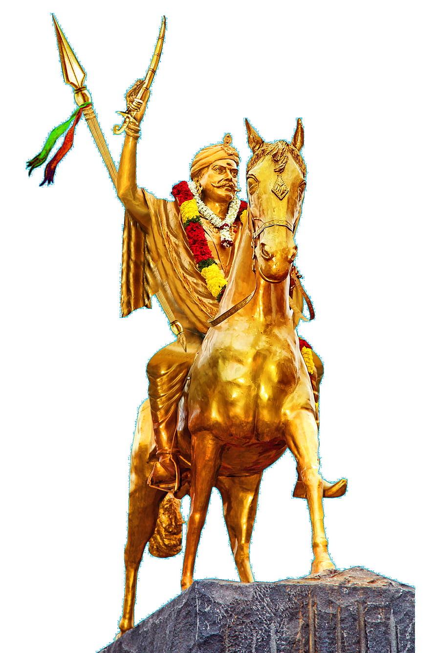 Golden Equestrian Statue of Dheeran Chinnamalai Holding Spear and Bow HD phone wallpaper