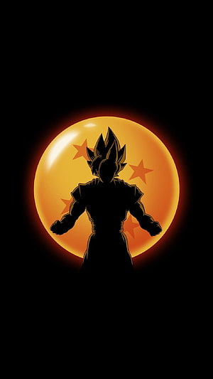 Dragon Ball Z Goku Silhouette Against Glowing Dragon Ball on Black Background HD phone wallpaper