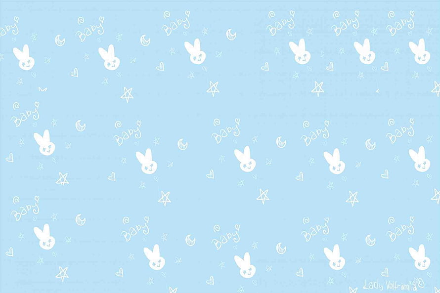 Cute Pastel Blue Baby Bunny Pattern with Stars and Hearts HD wallpaper