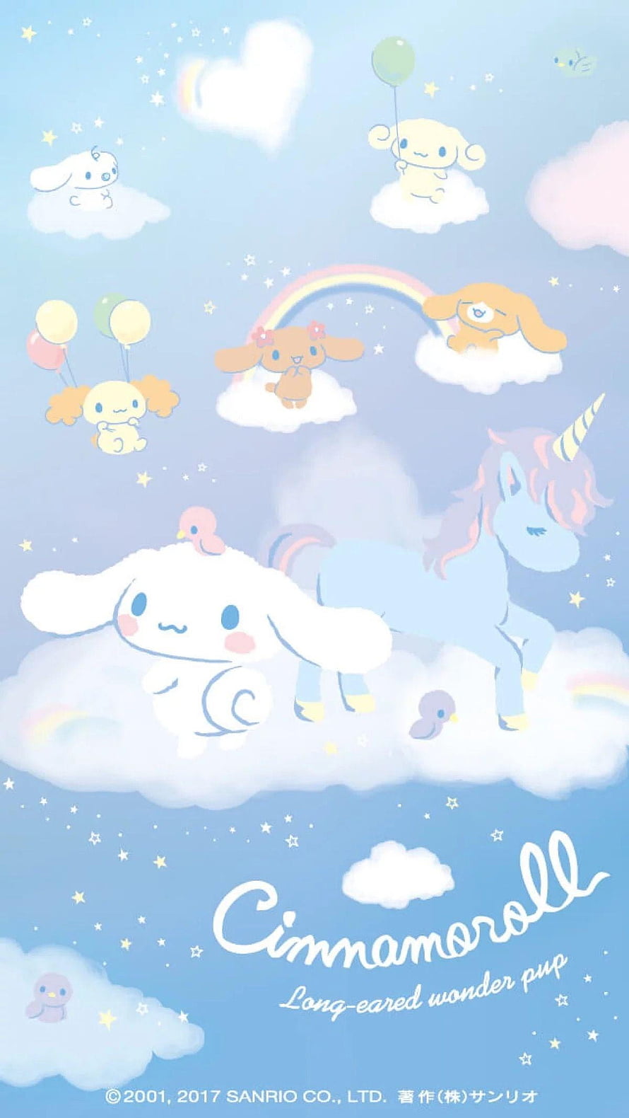 Cinnamoroll and Friends Floating on Dreamy Clouds with Rainbow and Unicorn HD phone wallpaper