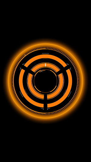 Glowing Orange Circular Tech Interface on Black Background HD phone wallpaper