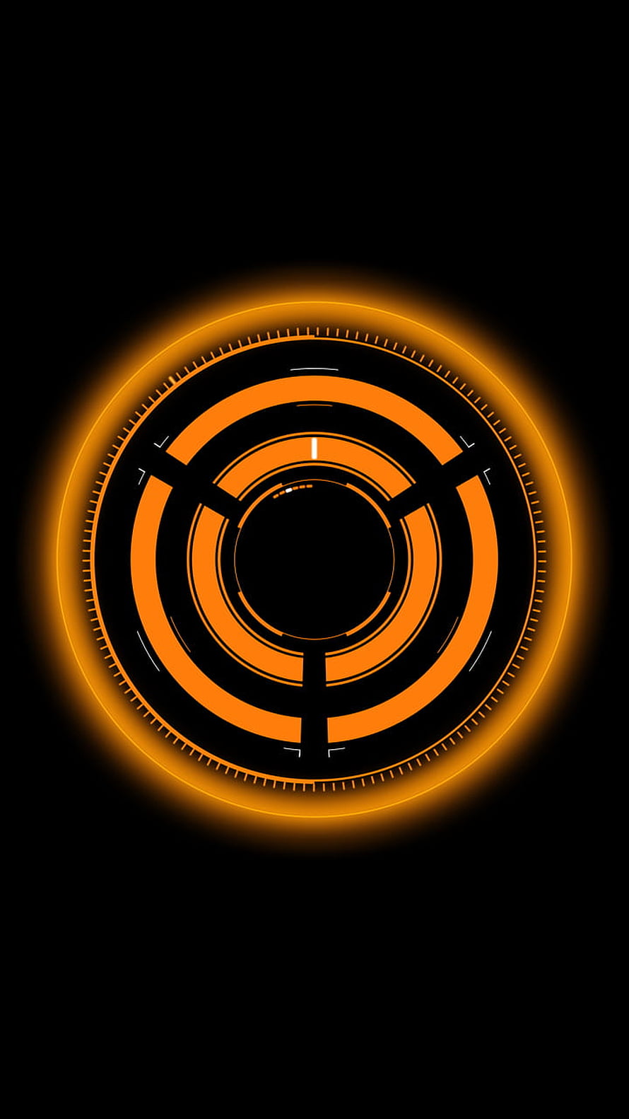 Glowing Orange Circular Tech Interface on Black Background HD phone wallpaper