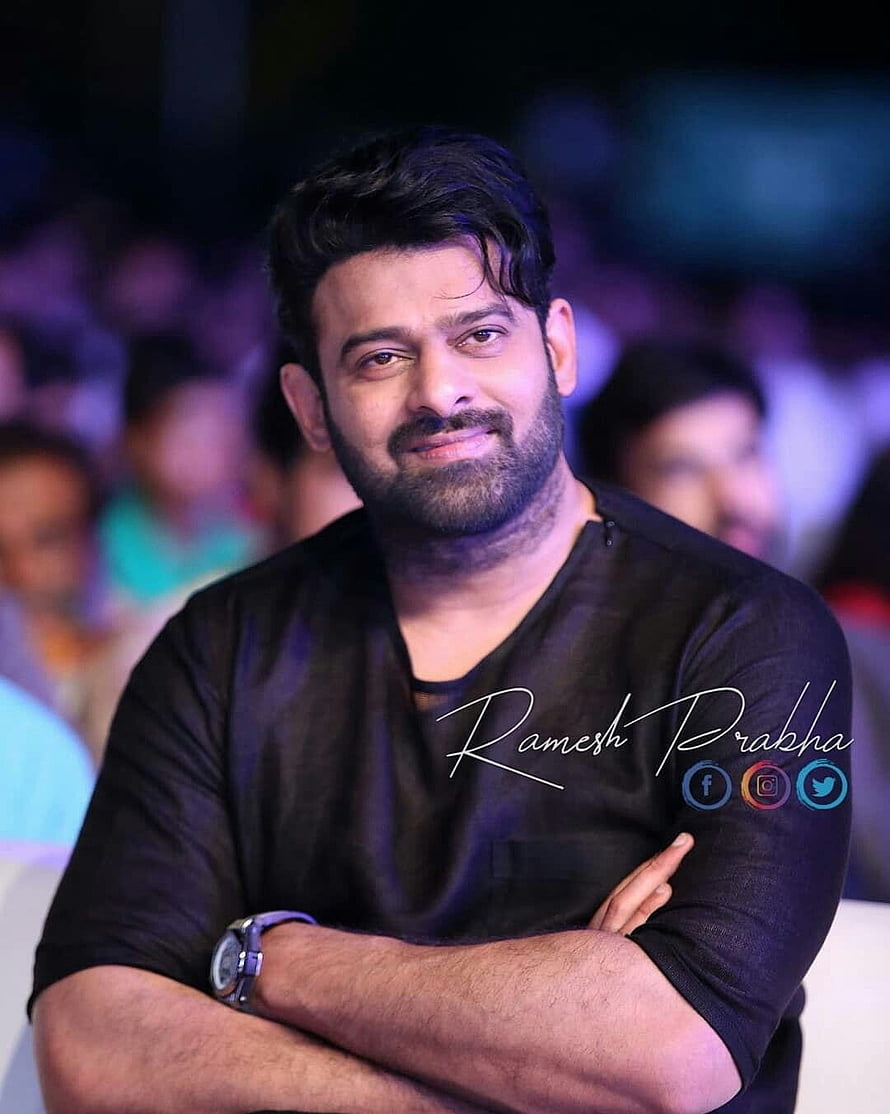 Prabhas Confident Portrait in Black Shirt at Public Event HD phone wallpaper