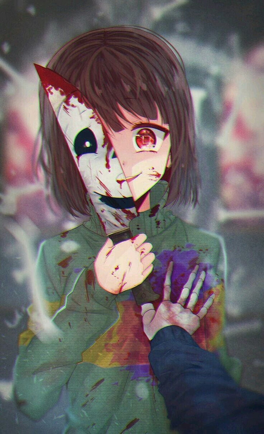 Chara from Undertale Holding a Knife in Dark Anime Style HD phone wallpaper