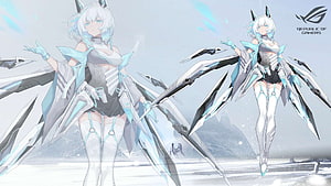 Asus ROG Girl White in Futuristic Armor with Mechanical Wings HD wallpaper