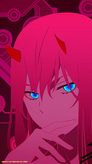 Zero Two from Darling in the Franxx Anime Character Portrait with Neon Pink Hair and Blue Eyes HD phone wallpaper