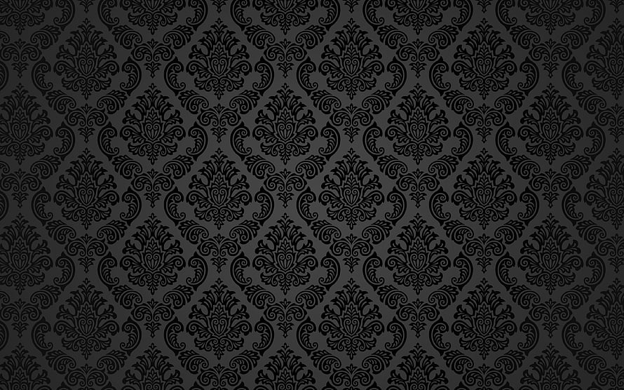 Elegant Black Damask Pattern with Vintage Floral Motifs and Ornate Scrollwork HD wallpaper