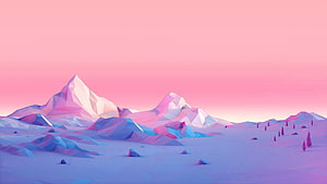 Low Poly Mountain Landscape in Pastel Pink and Purple Hues HD wallpaper