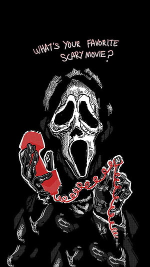 Ghostface Holding Red Telephone in Dark Horror Illustration HD phone wallpaper