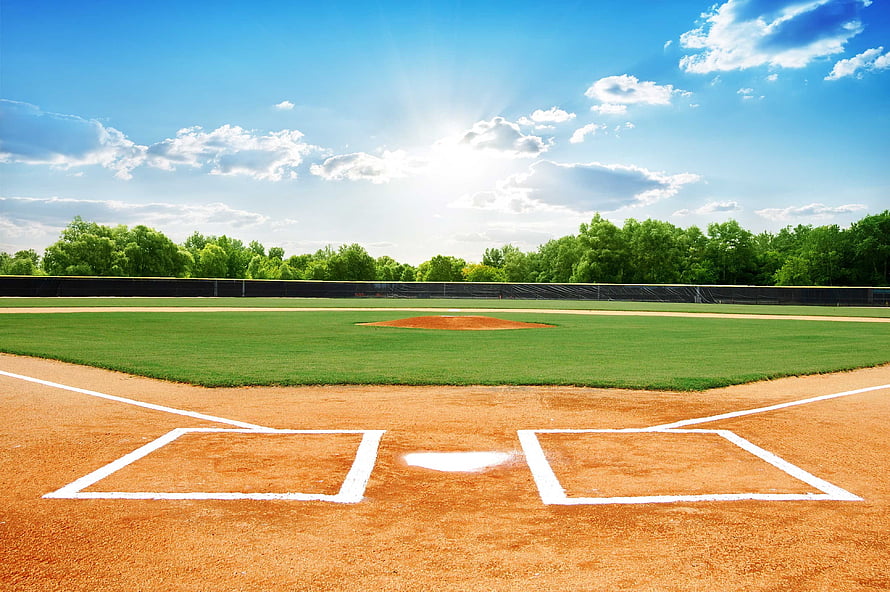 Sunlit Little League Baseball Field With Home Plate And Pitcher's Mound HD wallpaper