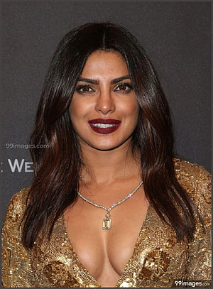 Priyanka Chopra in Gold Sequined Gown with Diamond Necklace and Dark Red Lipstick HD phone wallpaper
