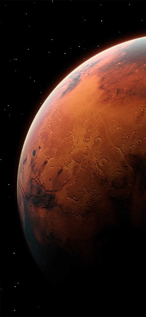 Mars Planet Surface View From Deep Space With Craters and Starry Background HD phone wallpaper
