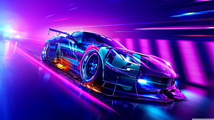 Need for Speed Heat Neon Supercar Racing Scene with Vibrant Purple and Blue Lighting HD wallpaper