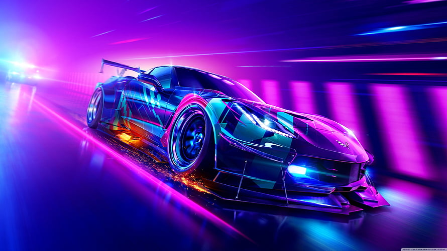 Need for Speed Heat Neon Supercar Racing Scene with Vibrant Purple and Blue Lighting HD wallpaper