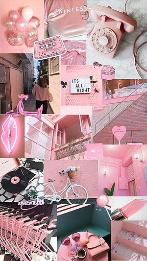 Pastel Pink Aesthetic Collage Featuring Retro Objects and Urban Scenes HD phone wallpaper