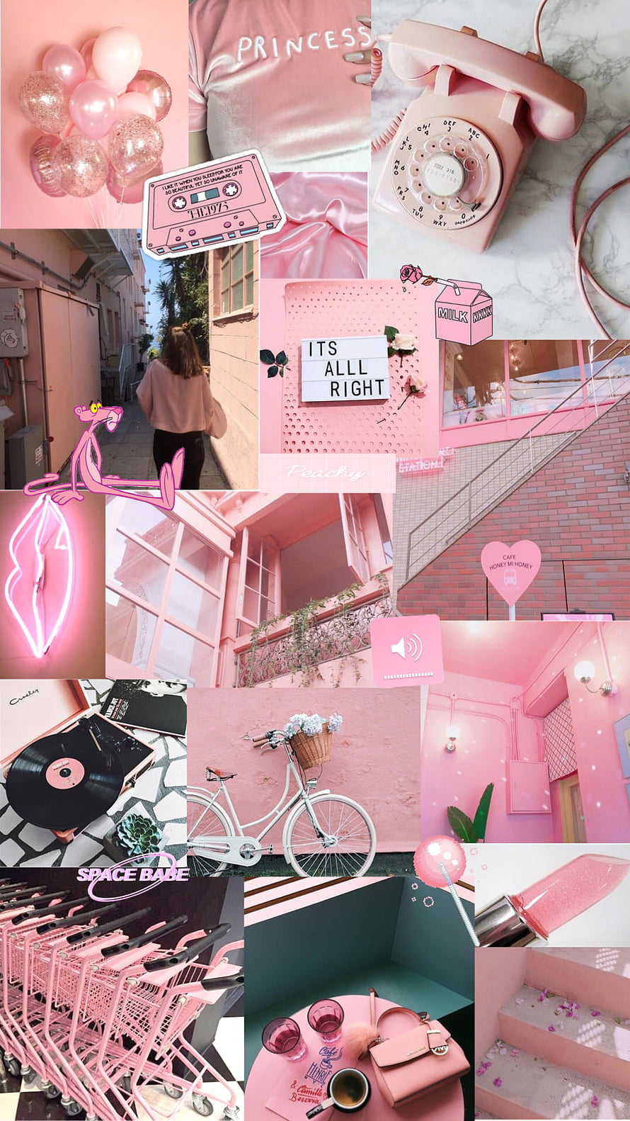 Pastel Pink Aesthetic Collage Featuring Retro Objects and Urban Scenes HD phone wallpaper