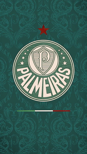 Palmeiras Football Club Vintage Crest Emblem on Ornate Green Damask Background HD phone wallpaper