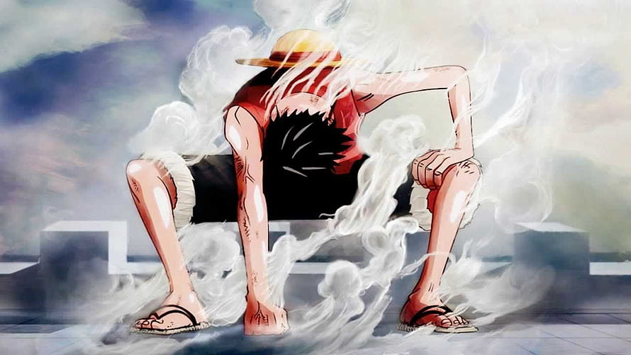 Luffy Gear Second Anime Character Sitting in Steam Clouds HD wallpaper