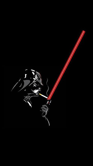Darth Vader Lighting Red Lightsaber with Cigarette Minimalist Illustration HD phone wallpaper