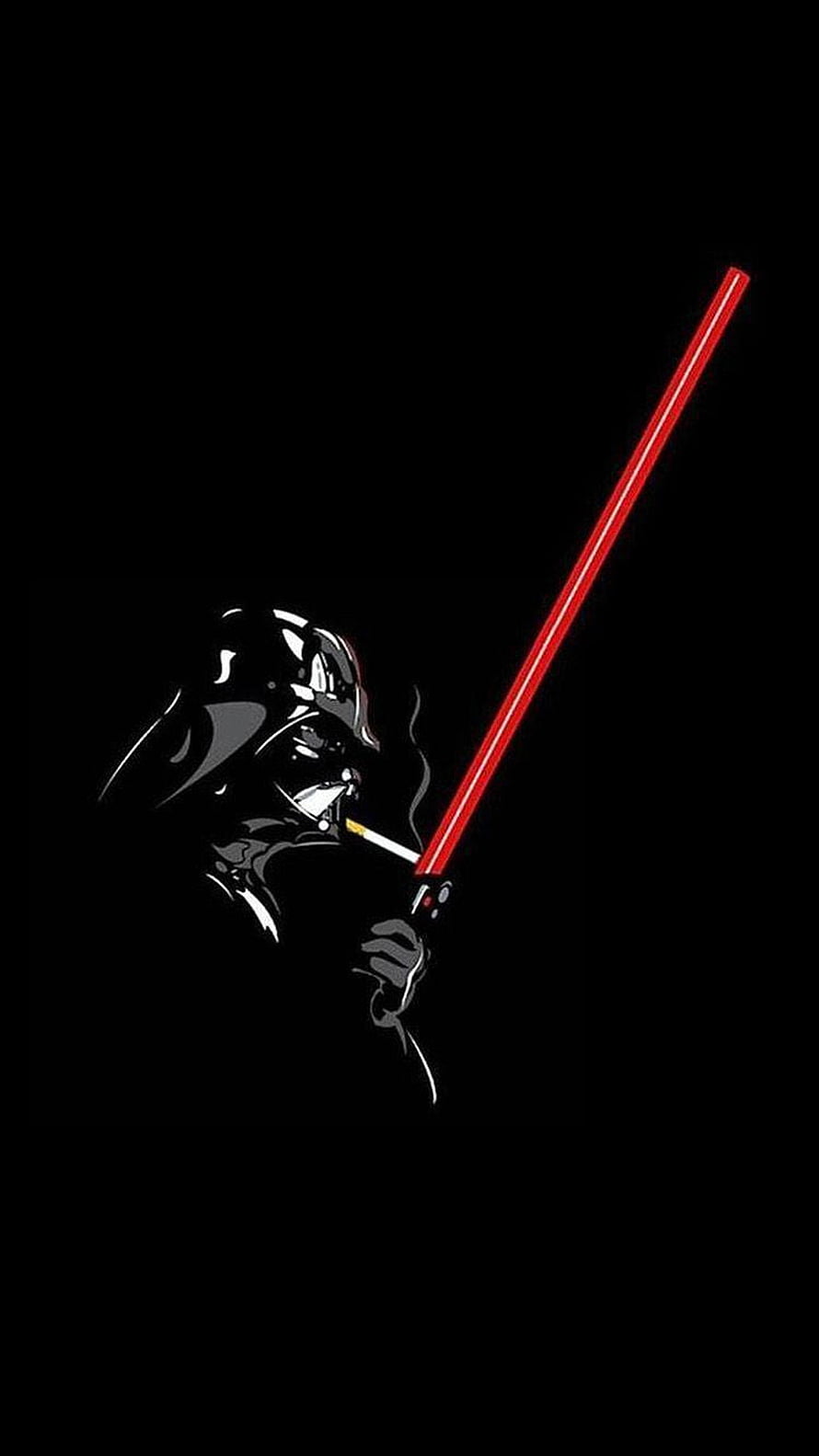 Darth Vader Lighting Red Lightsaber with Cigarette Minimalist Illustration HD phone wallpaper