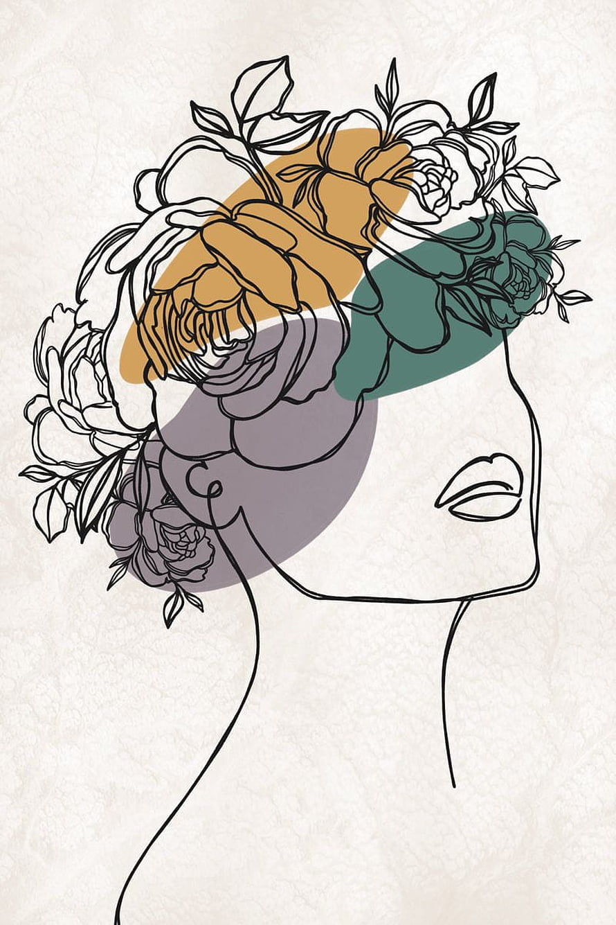 Elegant Minimalist Line Art of a Woman's Profile with a Floral Crown HD phone wallpaper