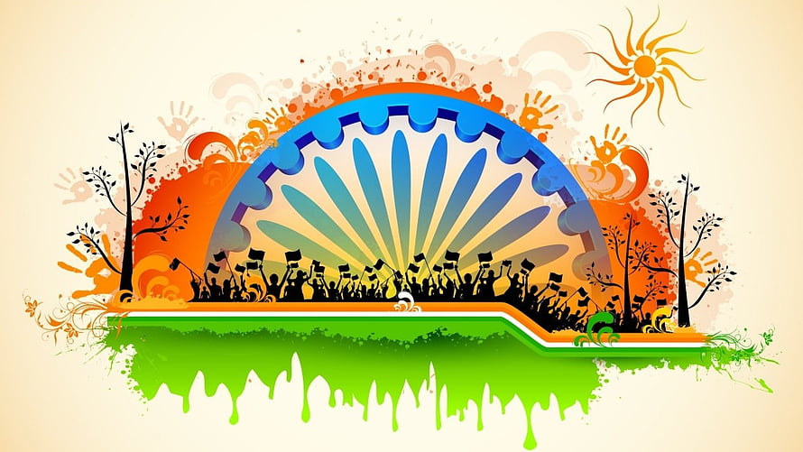 India Republic Day Celebration Illustration with Ashoka Chakra and Tricolor Palette HD wallpaper