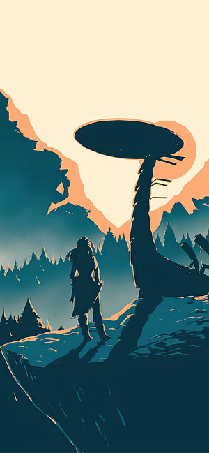 Aloy and Tallneck Silhouette in Horizon Zero Dawn Landscape HD phone wallpaper