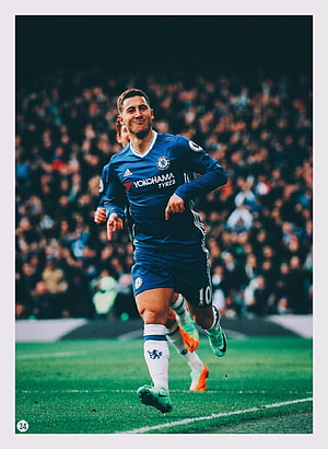 Eden Hazard in Chelsea Kit Celebrating on the Pitch During a Premier League Match HD phone wallpaper