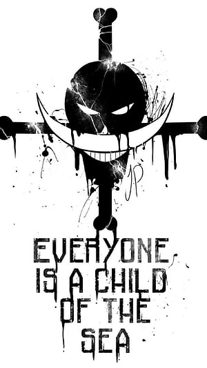 Whitebeard Pirate Flag with Cross and Grinning Skull in Black and White HD phone wallpaper