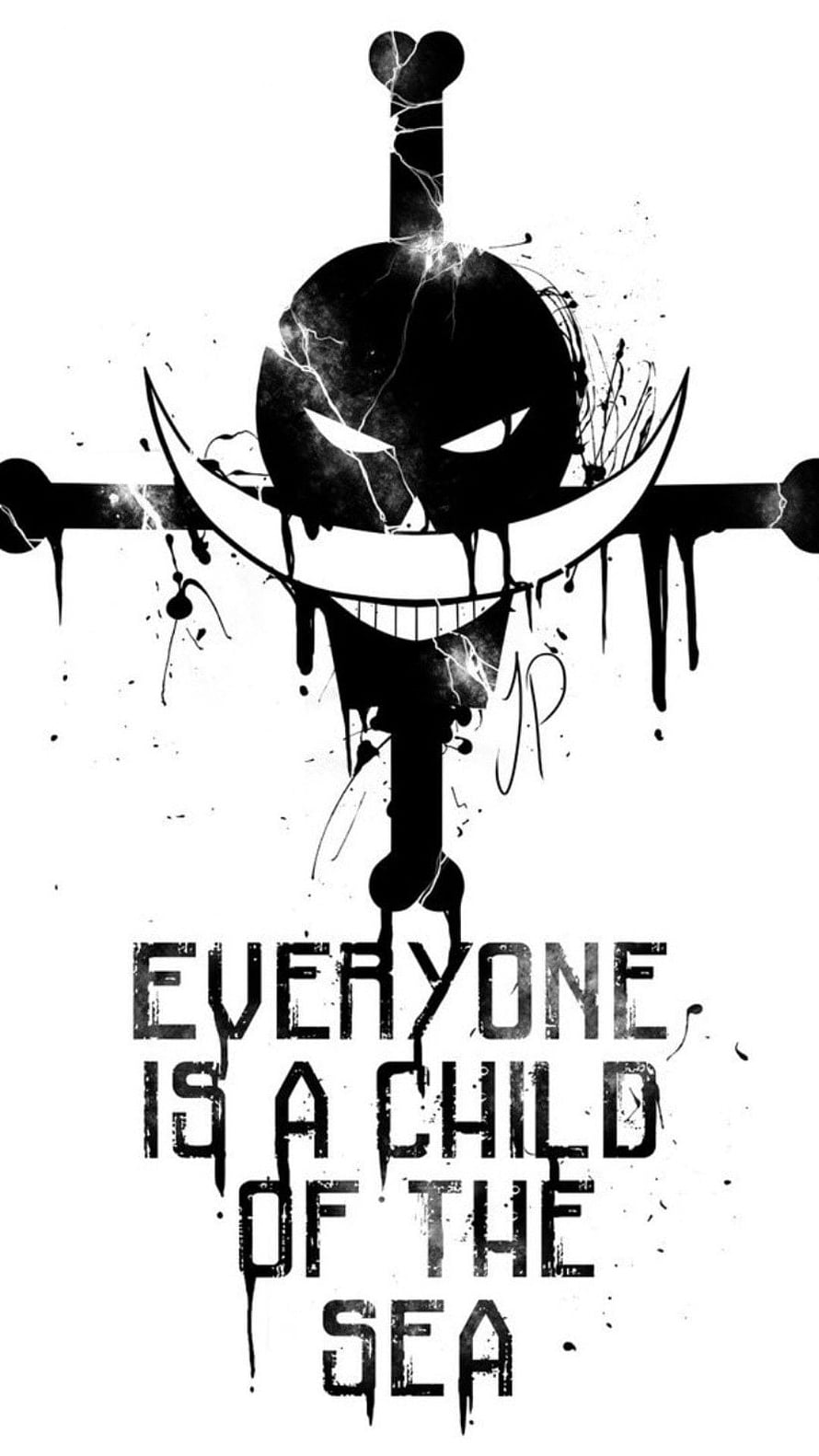 Whitebeard Pirate Flag with Cross and Grinning Skull in Black and White HD phone wallpaper