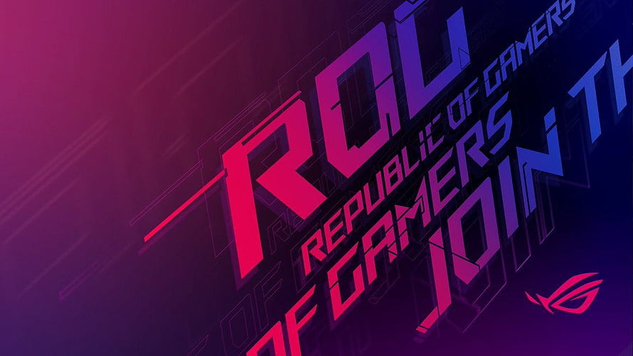 Asus ROG Republic of Gamers Logo with Neon Pink and Purple Gradient Background HD wallpaper