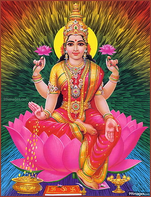 Goddess Lakshmi Seated on Lotus with Diyas and Sacred Om Symbol HD phone wallpaper