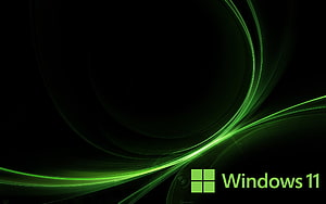 Windows 11 Black and Green Abstract Light Trails Desktop Background HD wallpaper