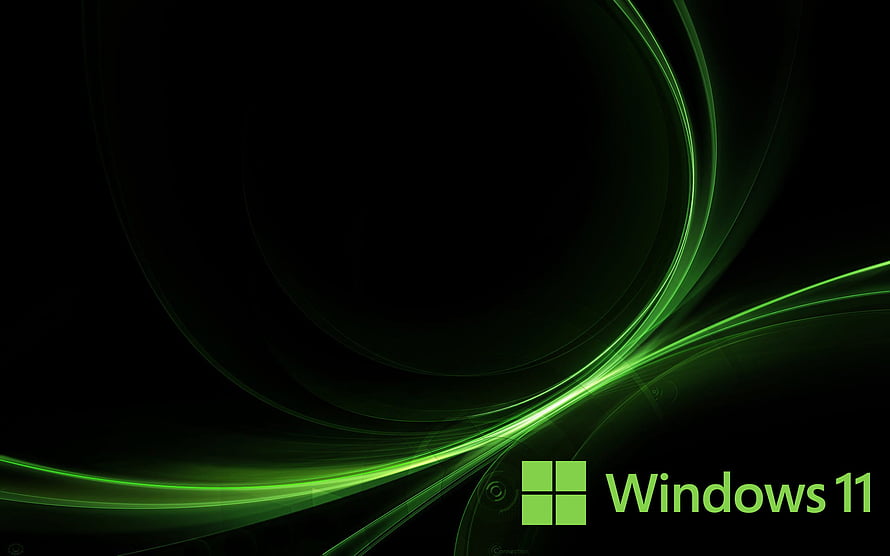 Windows 11 Black and Green Abstract Light Trails Desktop Background HD wallpaper