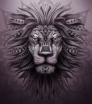 Intricate Tribal Lion Head Illustration with Geometric Patterns and Ornate Mane HD phone wallpaper