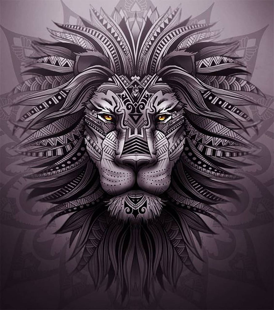 Intricate Tribal Lion Head Illustration with Geometric Patterns and Ornate Mane HD phone wallpaper