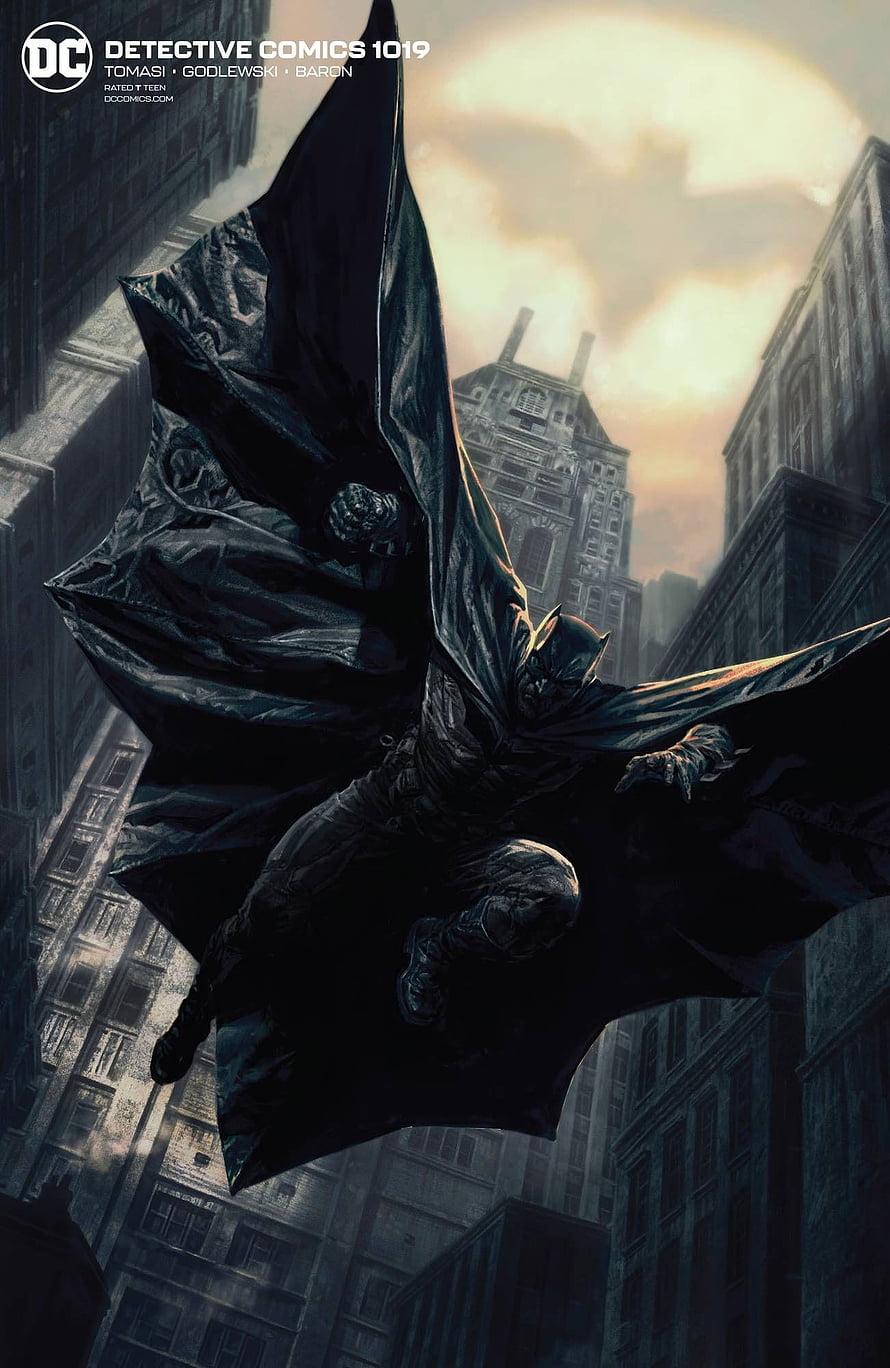 Batman Soaring Through Gotham City Streets in Dark Comic Book Illustration HD phone wallpaper