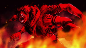 Ryomen Sukuna in Fiery Red Demon Form with Intense Anime Illustration HD wallpaper