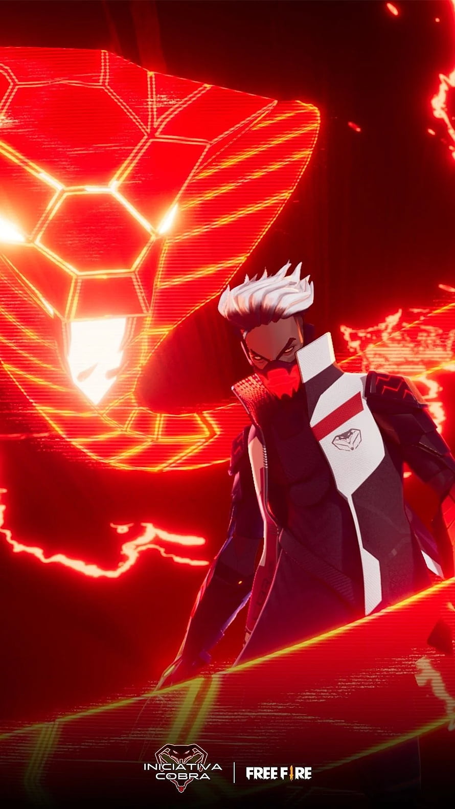 Free Fire Iniciativa Cobra Event Character with Red Hexagonal Energy Shield HD phone wallpaper