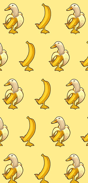 Banana Duck Meme Pattern with Cartoon Ducks and Peeling Bananas on Yellow Background HD phone wallpaper