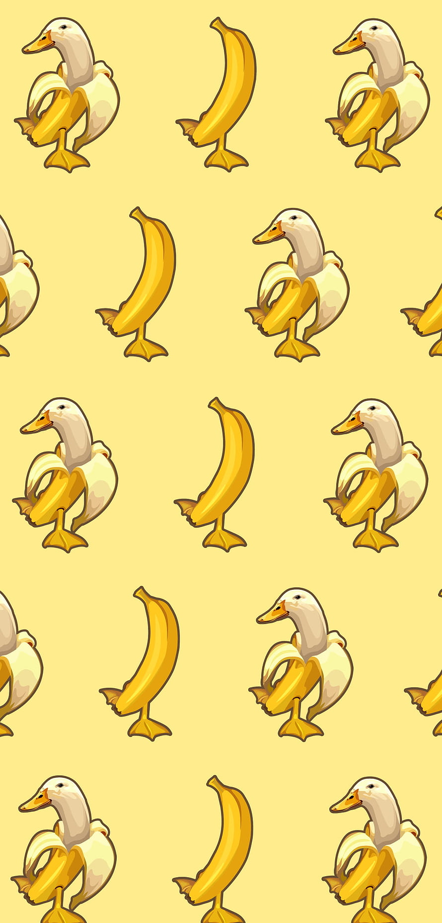 Banana Duck Meme Pattern with Cartoon Ducks and Peeling Bananas on Yellow Background HD phone wallpaper