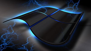 Windows Logo with Electric Blue Lightning and Dark Metallic Background HD wallpaper