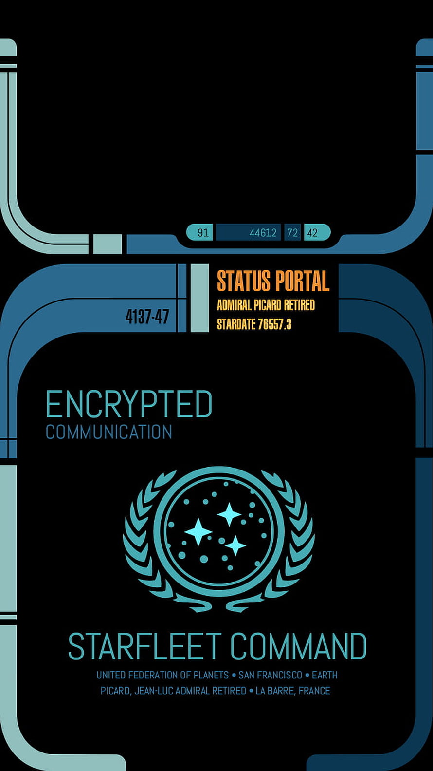 Star Trek LCARS Interface Design with Starfleet Command Emblem and Encrypted Communication Display HD phone wallpaper