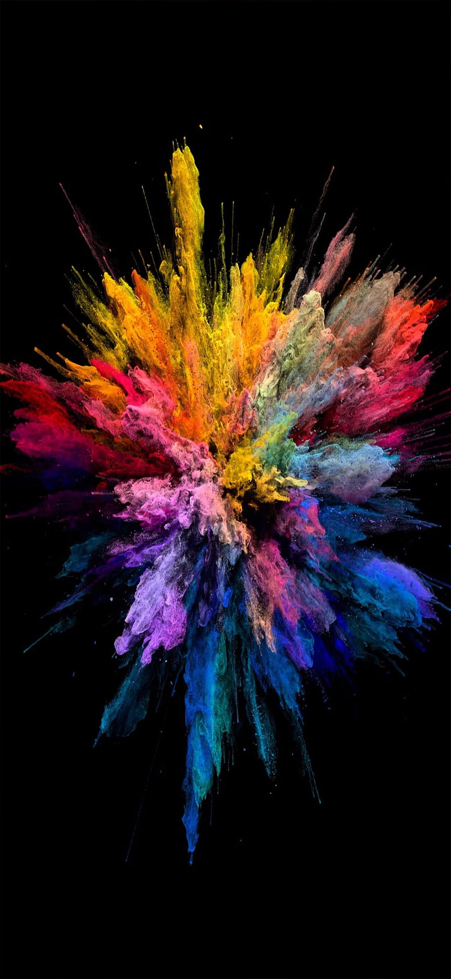 Vibrant Multicolored Powder Explosion Bursting Against a Deep Black Background HD phone wallpaper