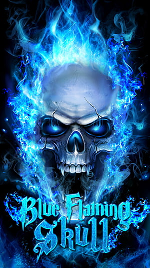 Blue Flaming Skull Digital Art with Glowing Eyes and Ethereal Smoke HD phone wallpaper