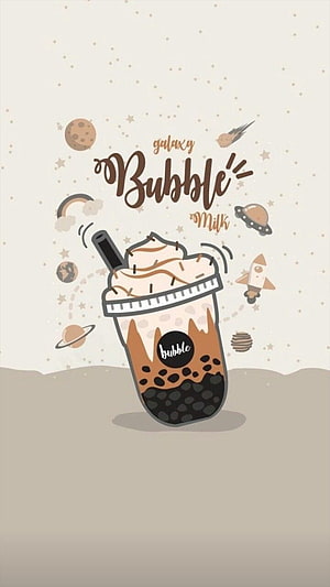 Cute Kawaii Galaxy Bubble Milk Tea Illustration with Space Elements and Whipped Cream HD phone wallpaper