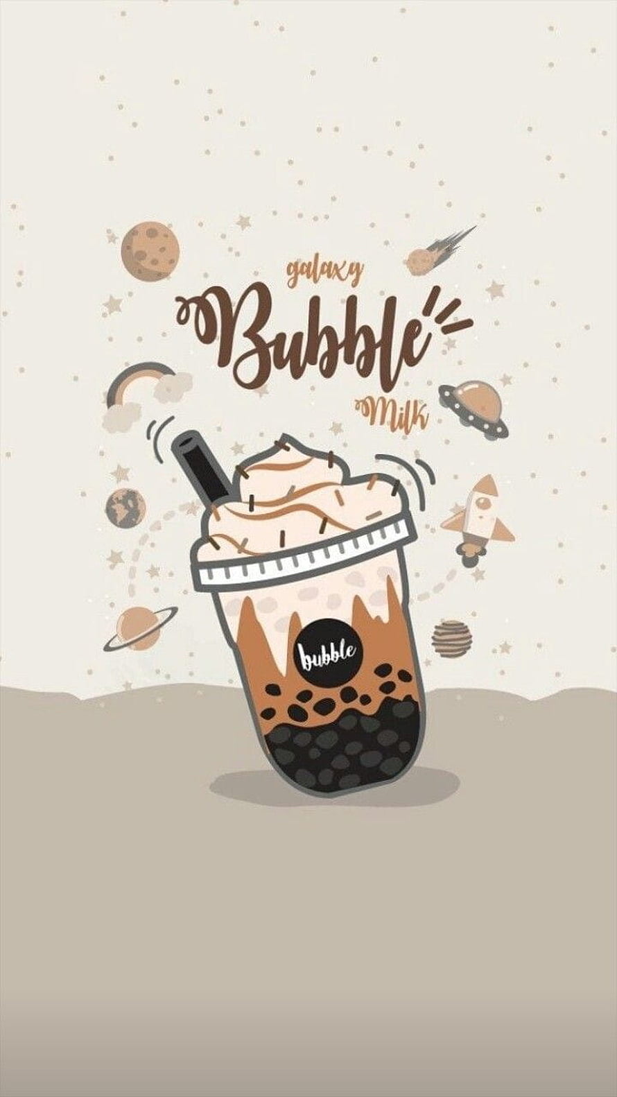 Cute Kawaii Galaxy Bubble Milk Tea Illustration with Space Elements and Whipped Cream HD phone wallpaper