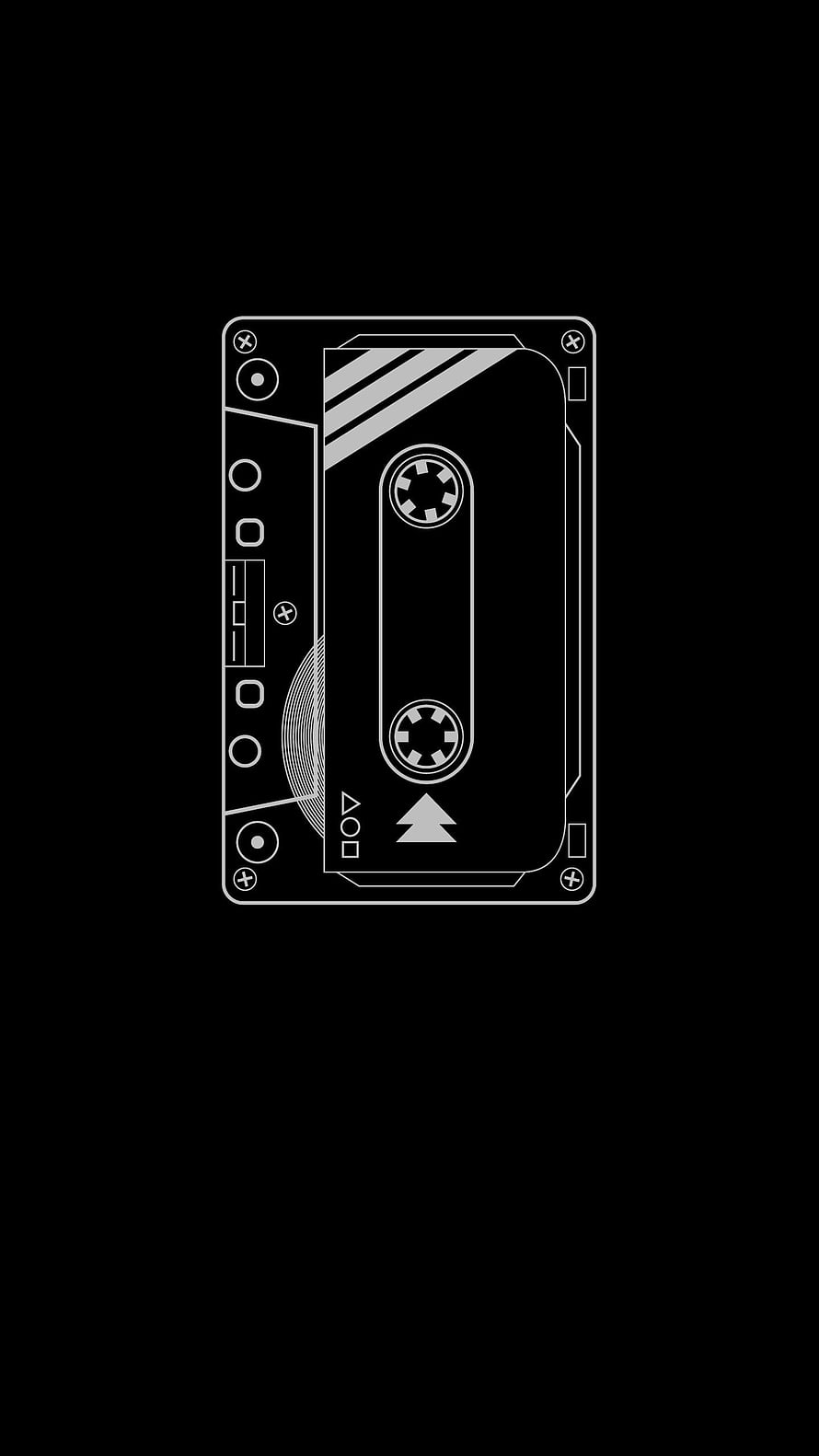 Minimalist White Line Art Cassette Tape on Black Background HD phone wallpaper