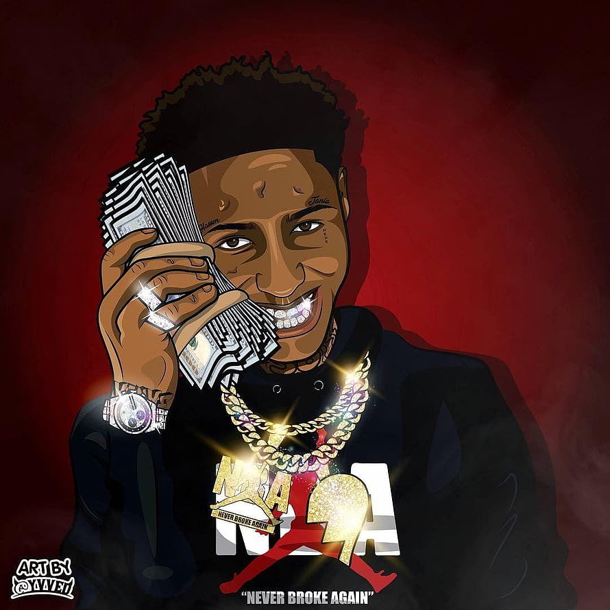 NBA Youngboy Digital Illustration Holding Cash and Gold Chains HD phone wallpaper